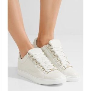 Women’s balenciaga crinkle leather lace up sneakers in off white